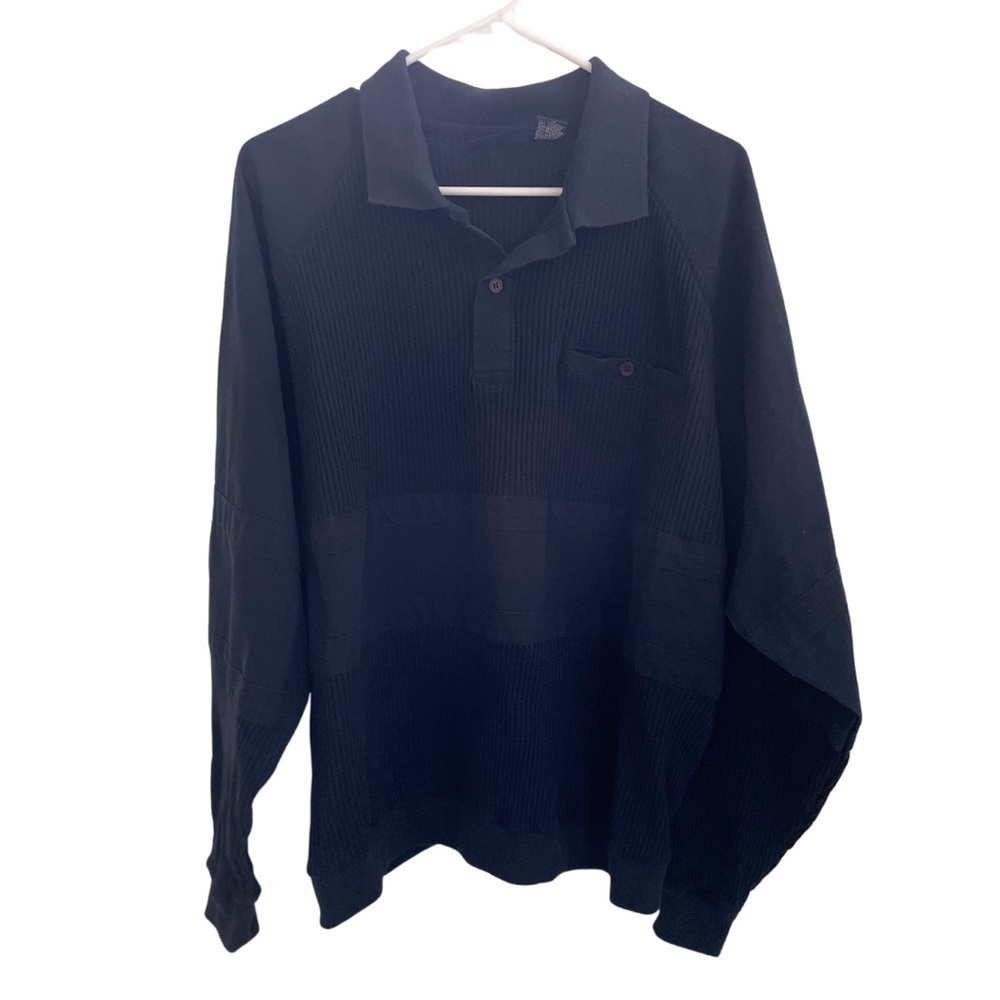 Vintage 80s Private Club Mens Navy Blue Golf Long Sleeve Polo Shirt Size 1X